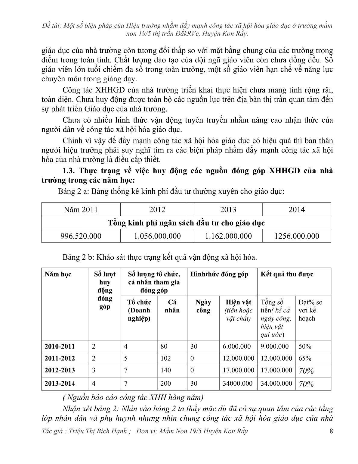 SKKN Một số biện pháp của Hiệu trưởng nhằm đẩy mạnh công tác xã hội hoá giáo dục ở trường Mầm non 19/5 Huyện Kon Rẫy trang 8