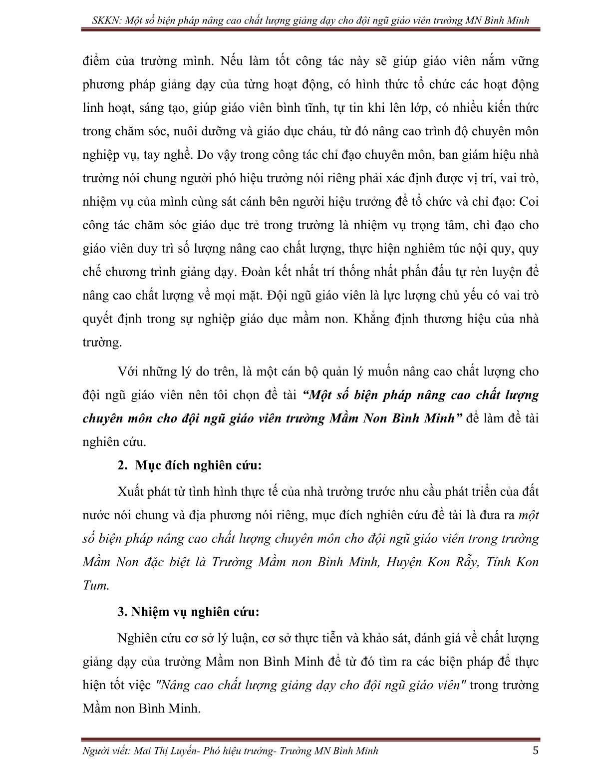 SKKN Một số biện pháp nâng cao chất lượng giảng dạy cho đội ngũ giáo viên Trường Mầm non Bình Minh trang 5