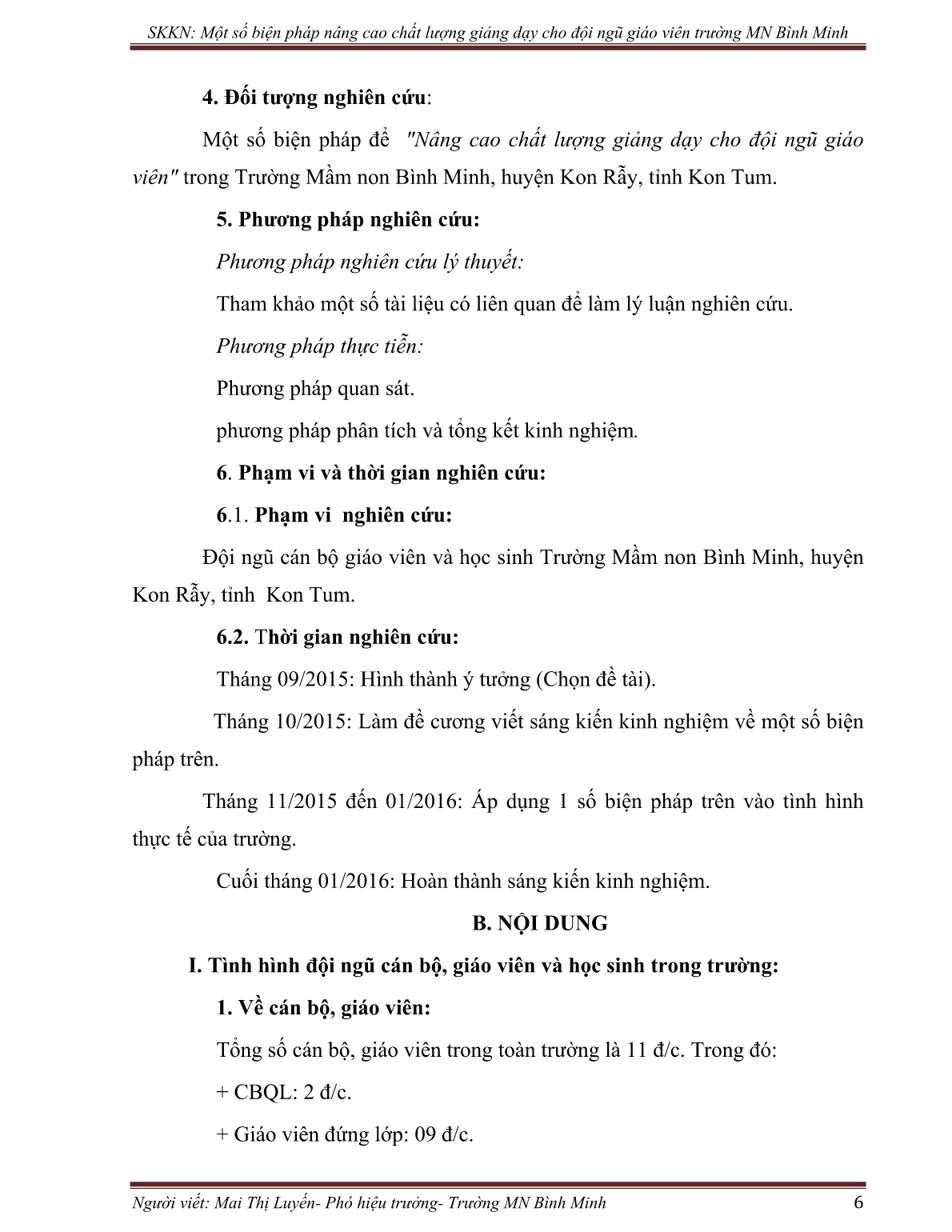 SKKN Một số biện pháp nâng cao chất lượng giảng dạy cho đội ngũ giáo viên Trường Mầm non Bình Minh trang 6