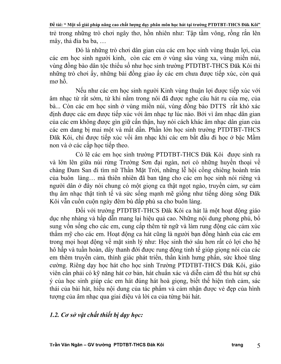 SKKN Một số giải pháp nâng cao chất lượng dạy phân môn học hát tại trường PTDTBT-THCS ĐăK Kôi trang 5