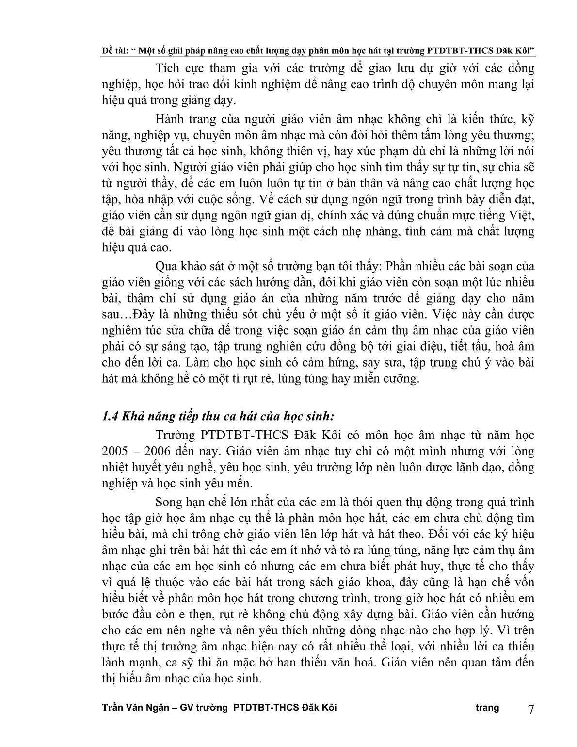 SKKN Một số giải pháp nâng cao chất lượng dạy phân môn học hát tại trường PTDTBT-THCS ĐăK Kôi trang 7
