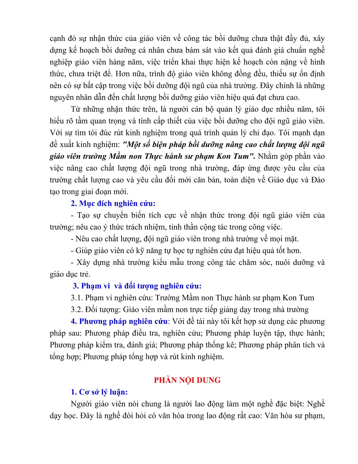 SKKN Một số biện pháp bồi dưỡng nâng cao chất lượng đội ngũ giáo viên trường Mầm non Thực hành sư phạm Kon Tum trang 3