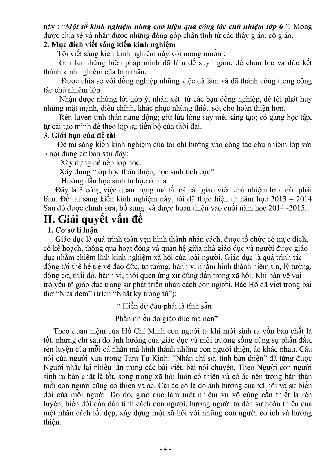 Sáng kiến kinh nghiệm Một số kinh nghiệm nâng cao hiệu quả công tác chủ nhiệm lớp 6 trang 4