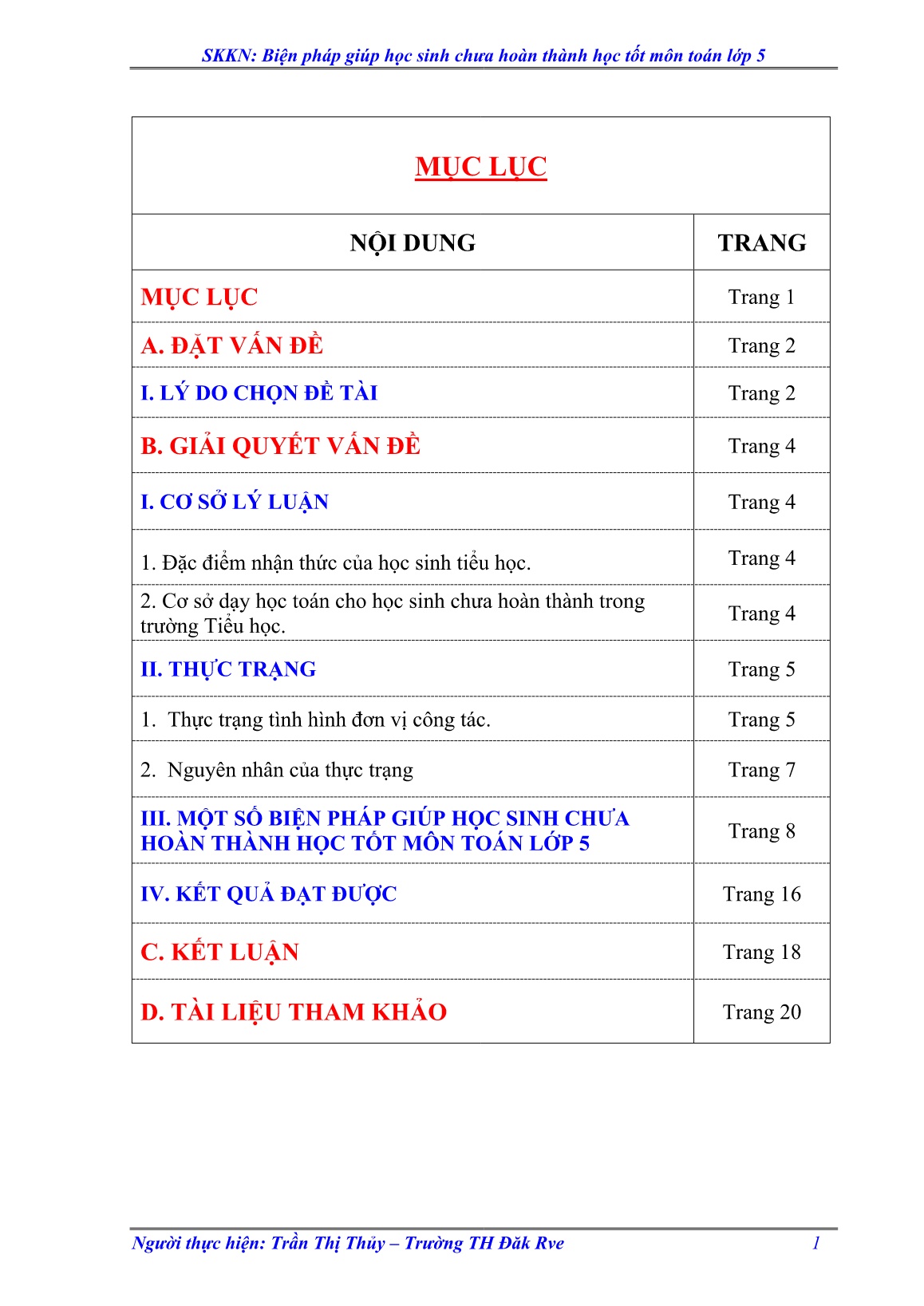 SKKN Biện pháp giúp học sinh chưa hoàn thành học tốt môn Toán Lớp 5 trang 1