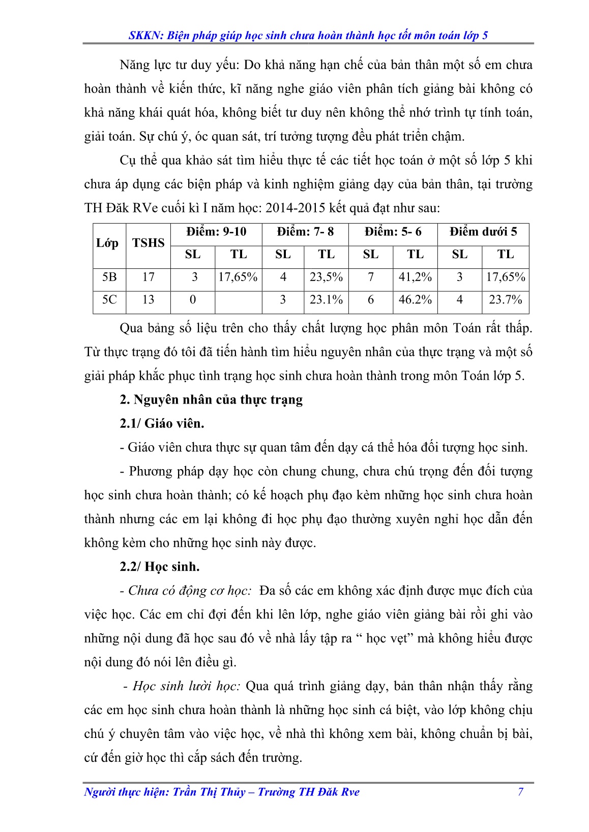 SKKN Biện pháp giúp học sinh chưa hoàn thành học tốt môn Toán Lớp 5 trang 7