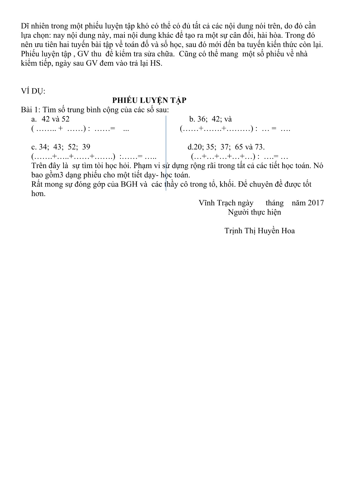 SKKN Phương pháp sử dụng phiếu cho một số dạng toán trong tiết học Toán trang 6