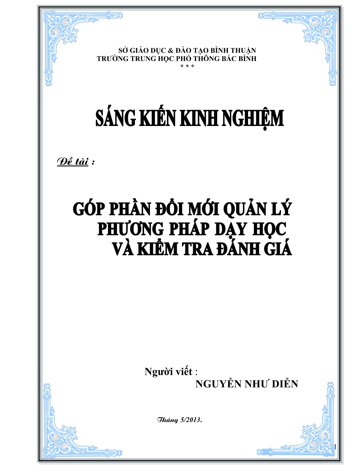 SKKN Góp phần đổi mới quản lí phương pháp dạy học và kiểm tra đánh giá trang 1