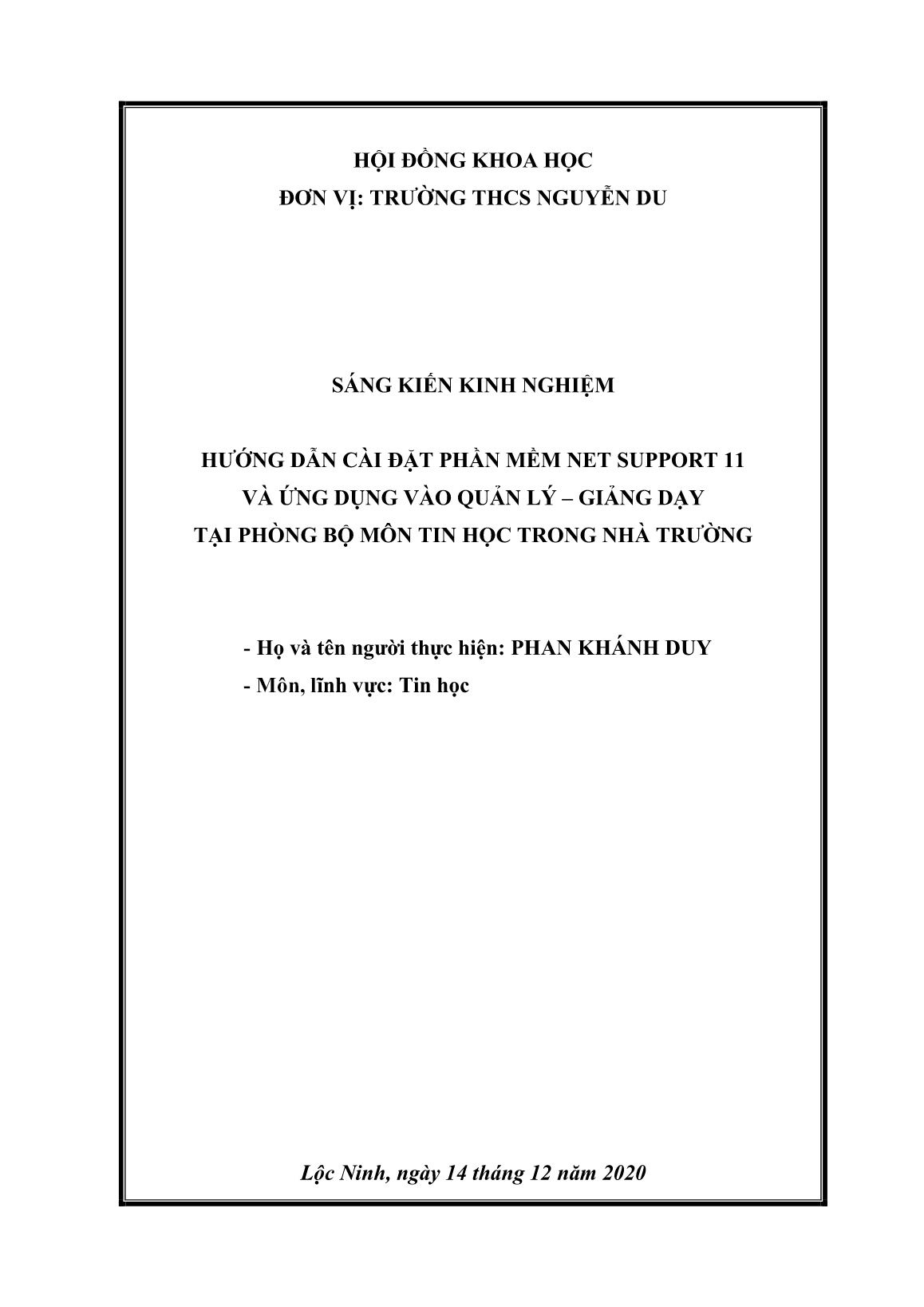 SKKN Hướng dẫn cài đặt phần mềm net support 11 và ứng dụng vào quản lý – giảng dạy tại phòng bộ môn Tin học trong nhà trường trang 1