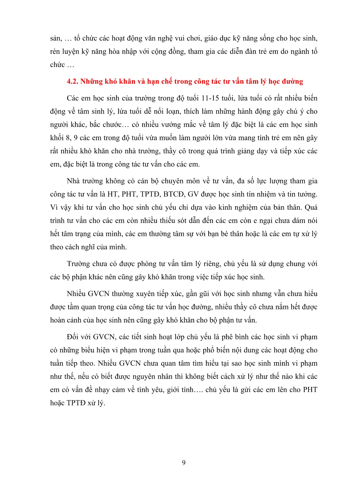 Sáng kiến kinh nghiệm : Một số giải pháp nâng cao công tác tư vấn tâm lý học đường trong trường THCS hiện nay trang 9