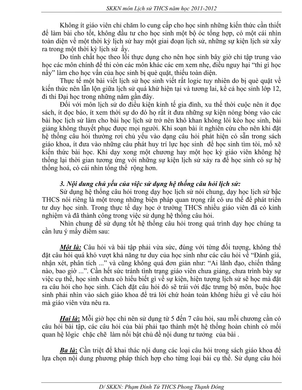SKKN Sử dụng hệ thống câu hỏi để phát triển tư duy học sinh trong bộ môn Lịch sử THCS trang 3