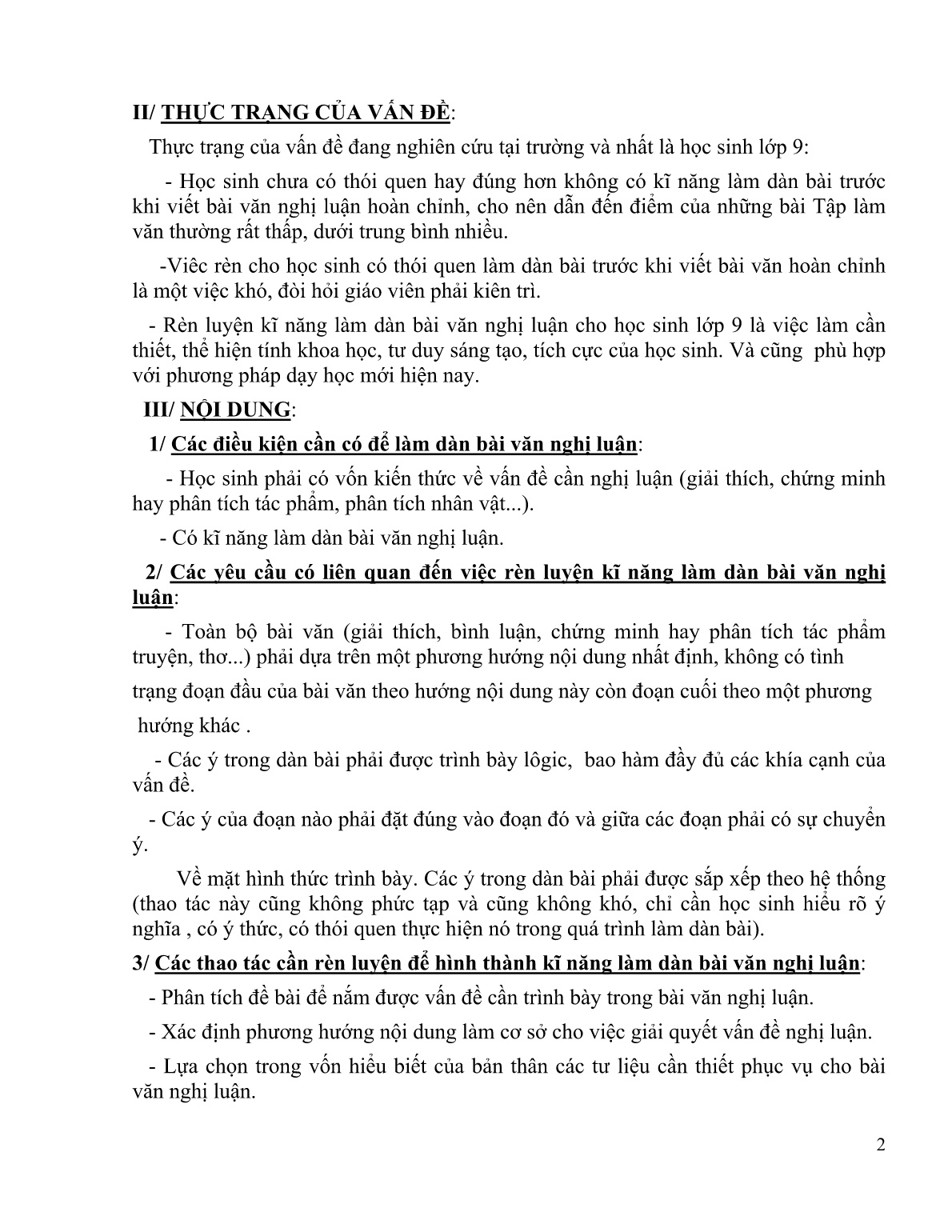 SKKN Rèn luyện kỹ năng làm dàn bài văn nghị luận cho học sinh Lớp 9, theo hướng đổi mới trang 2
