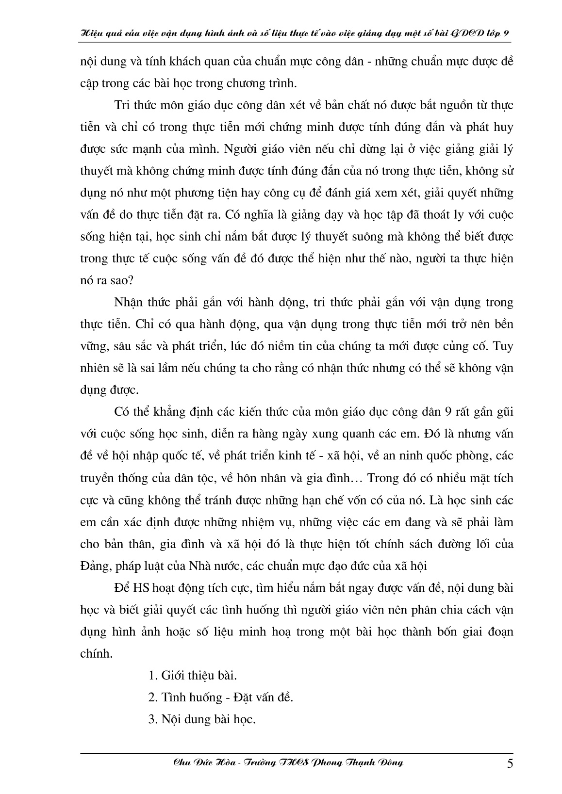SKKN Hiệu quả của việc vận dụng hình ảnh và số liệu thực tế vào việc giảng dạy một số bài GDCD Lớp 9 trang 5