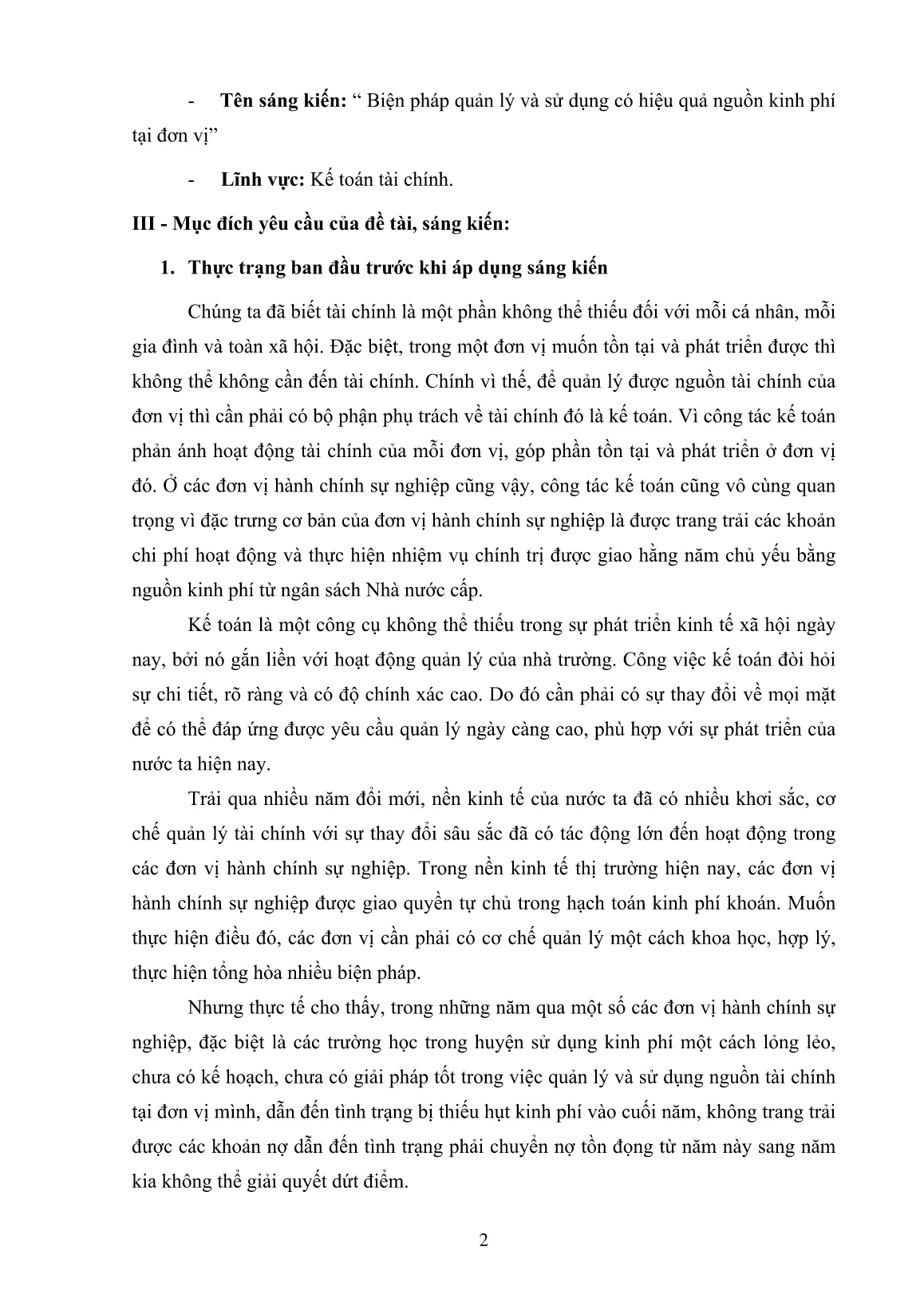 Sáng kiến kinh nghiệm Biện pháp quản lý và sử dụng có hiệu quả nguồn kinh phí tại đơn vị trang 2