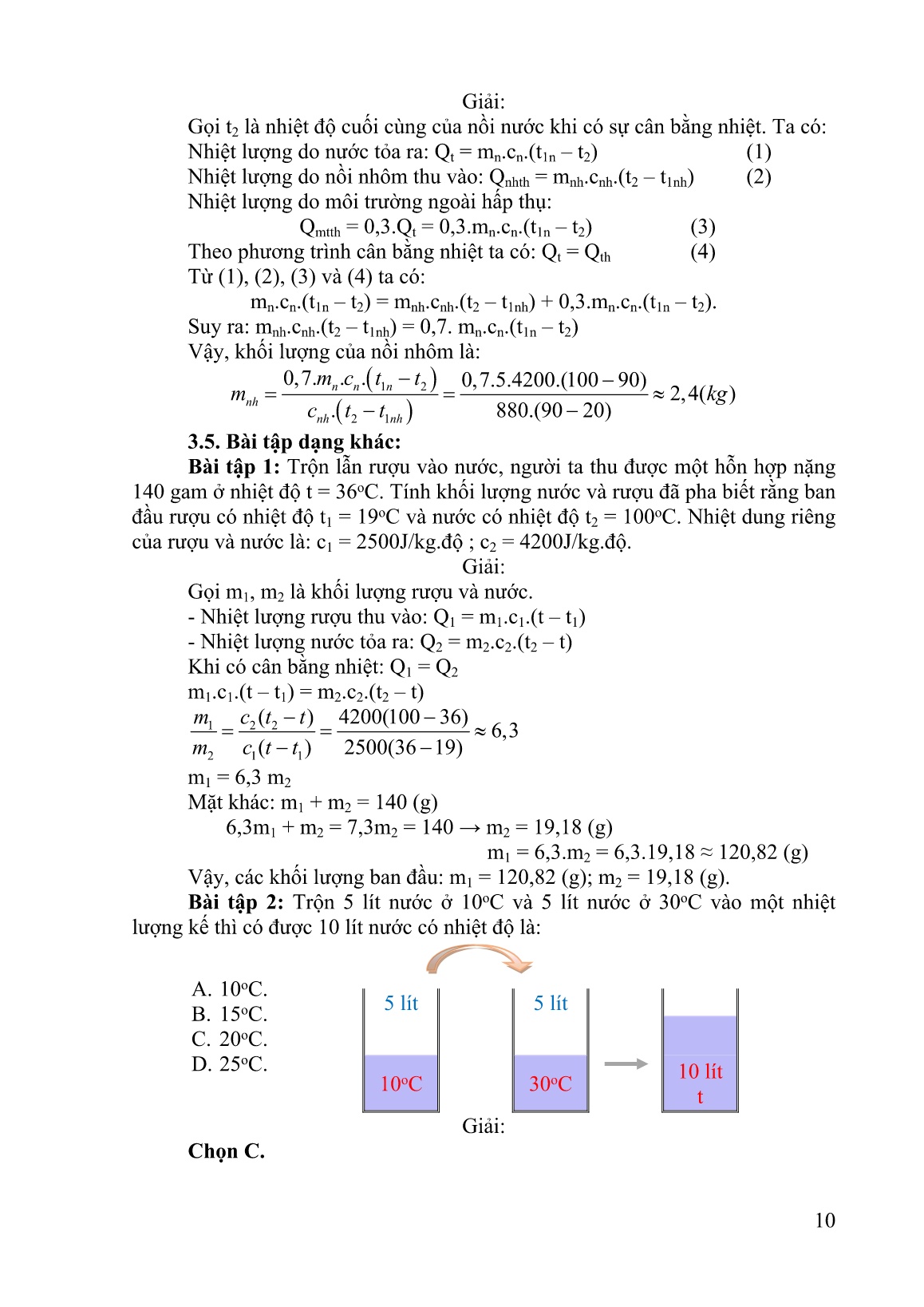 SKKN Vận dụng kiến thức bài học công thức tính nhiệt lượng và phương trình cân bằng nhiệt để giải bài tập trang 10