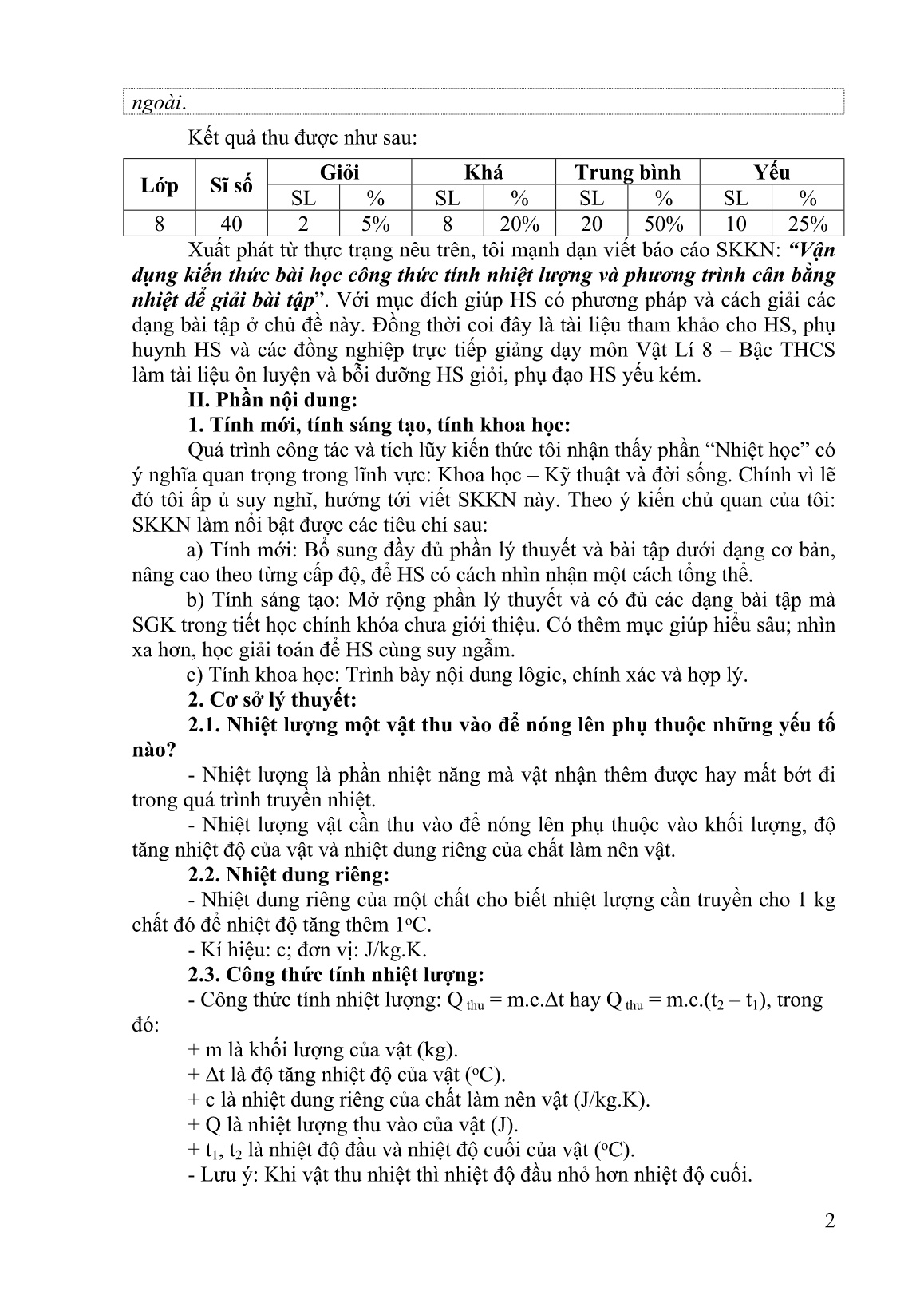 SKKN Vận dụng kiến thức bài học công thức tính nhiệt lượng và phương trình cân bằng nhiệt để giải bài tập trang 2