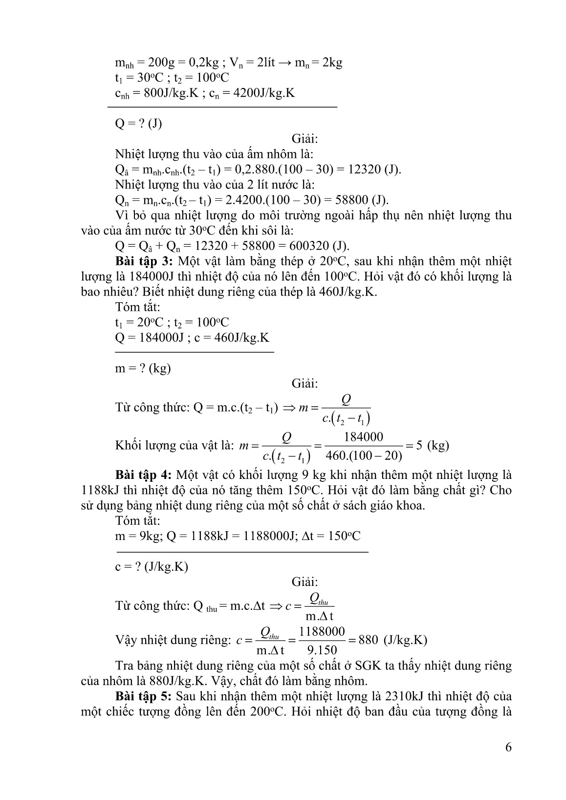 SKKN Vận dụng kiến thức bài học công thức tính nhiệt lượng và phương trình cân bằng nhiệt để giải bài tập trang 6