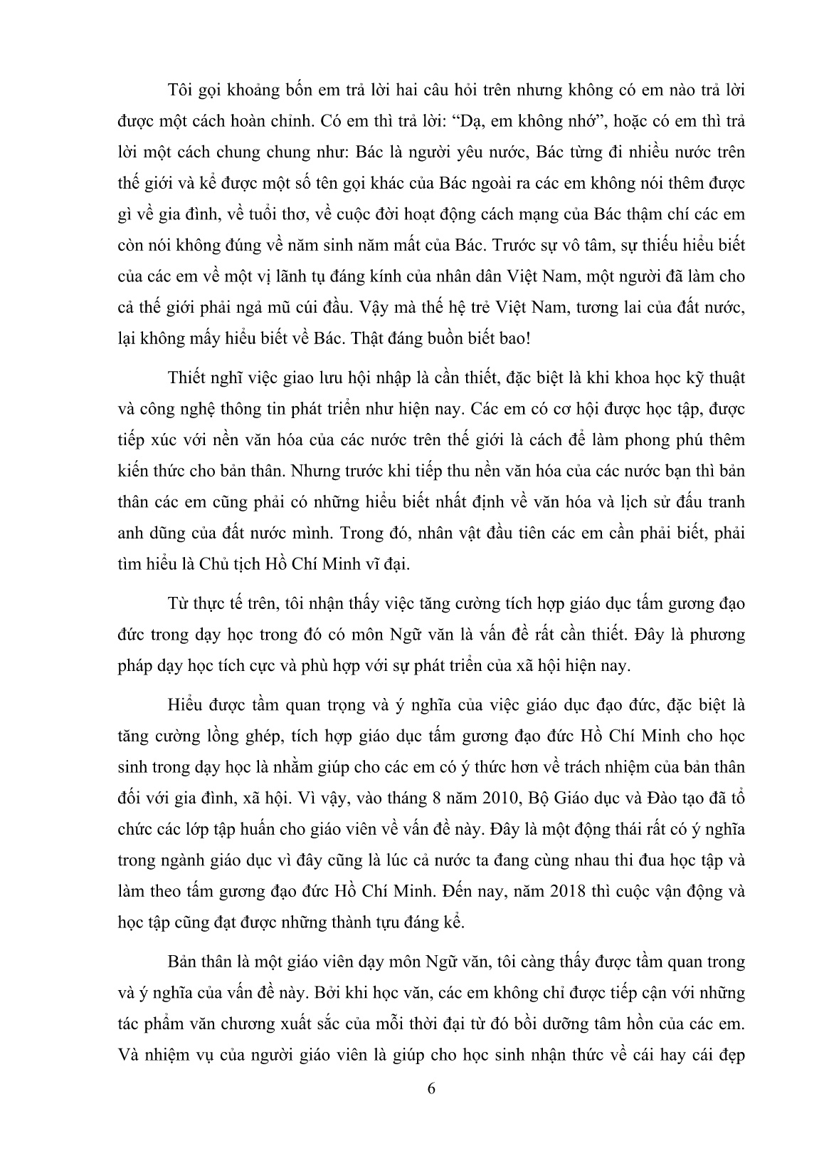 Sáng kiến kinh nghiệm Lồng ghép tấm gương đạo đức Hồ Chí Minh trong dạy học Ngữ văn ở Trung học cơ sở trang 6