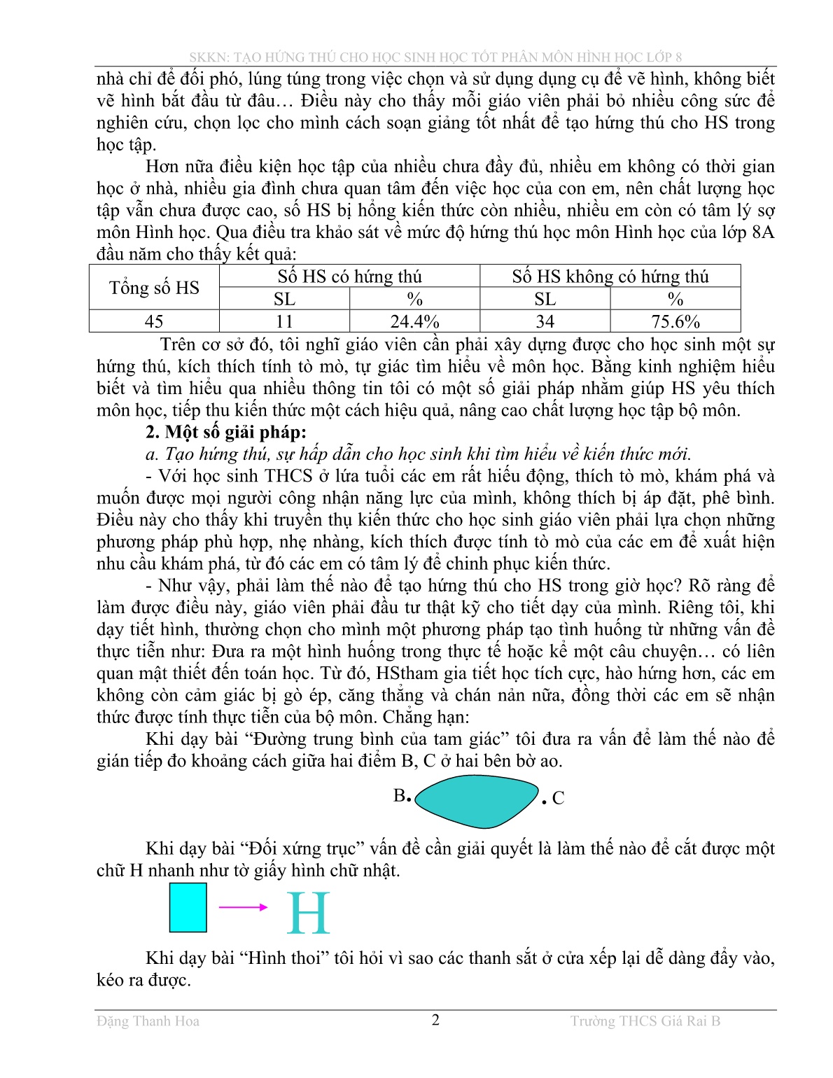 SKKN Tạo hứng thú cho học sinh học tốt phân môn Hình học Lớp 8 trang 2