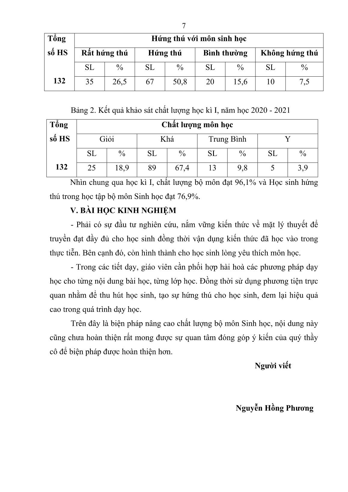 Báo cáo Biện pháp hứng thú học tập môn Sinh học 8 trang 7