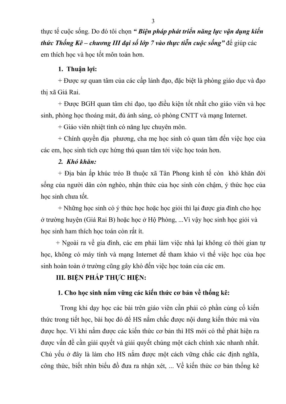 Báo cáo Biện pháp phát triển năng lực vận dụng kiến thức thống kê – chương III Đại số Lớp 7 vào thực tiễn cuộc sống trang 3