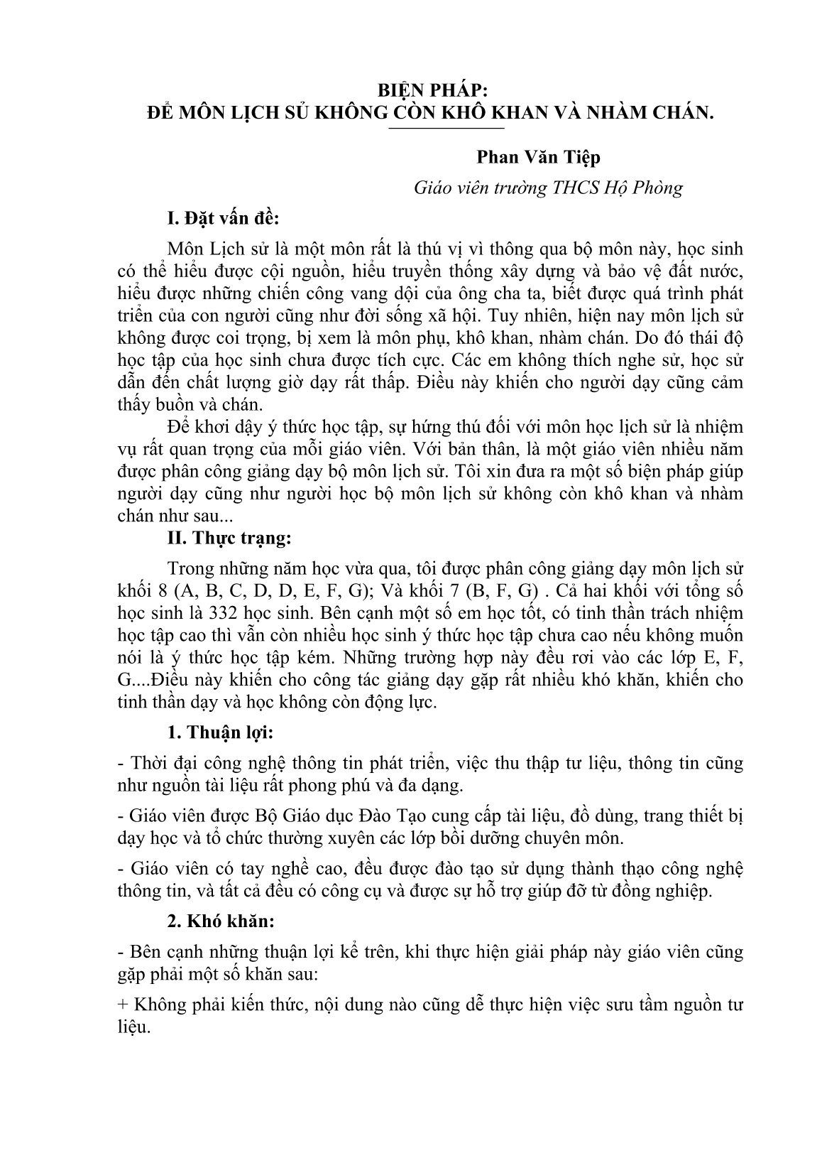 Báo cáo Biện pháp để môn Lịch sử không còn khô khan và nhàm chán trang 1