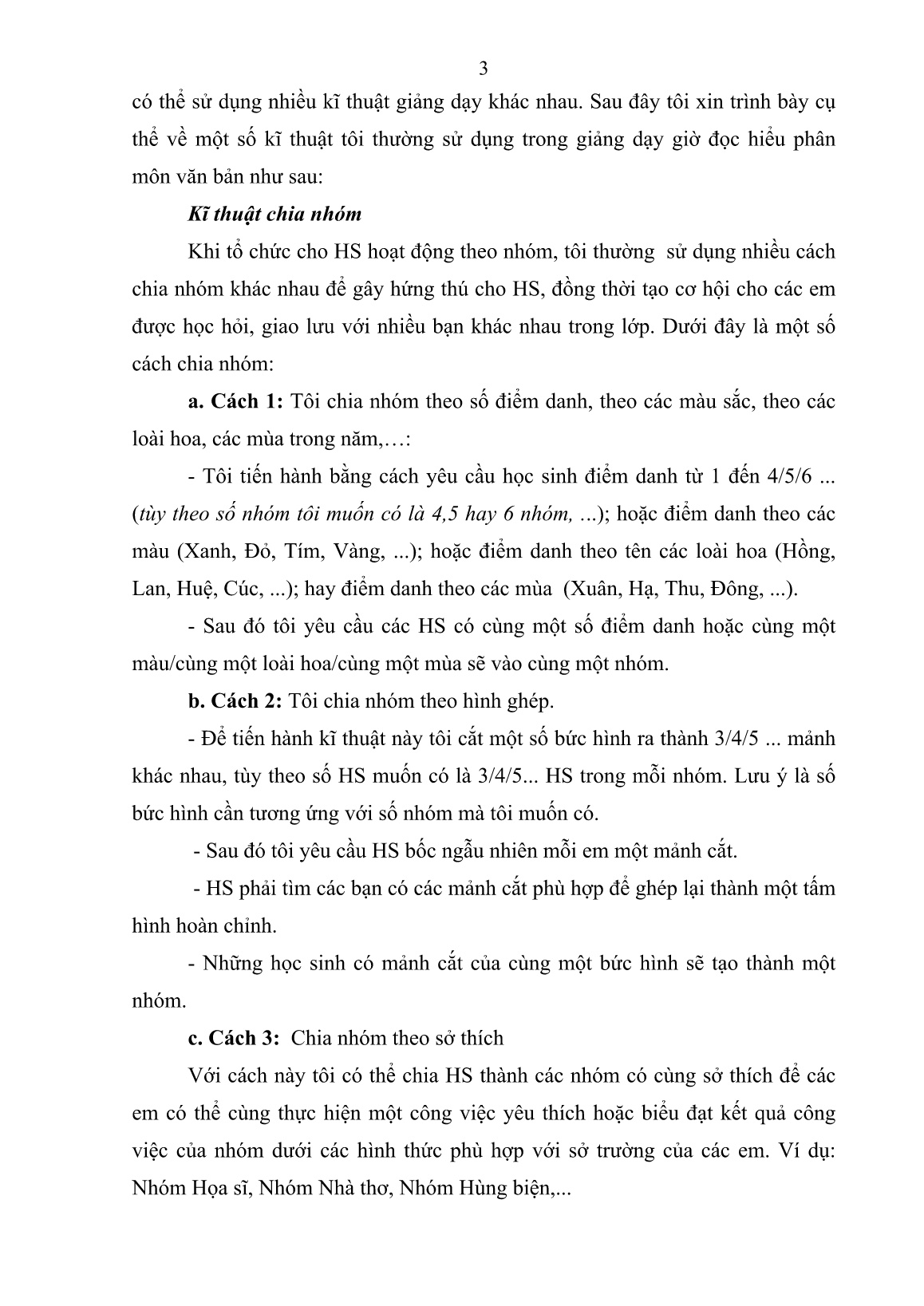 Báo cáo Biện pháp gây hứng thú cho học sinh Lớp 8 trong việc học phân môn: Đọc hiểu văn bản trang 3