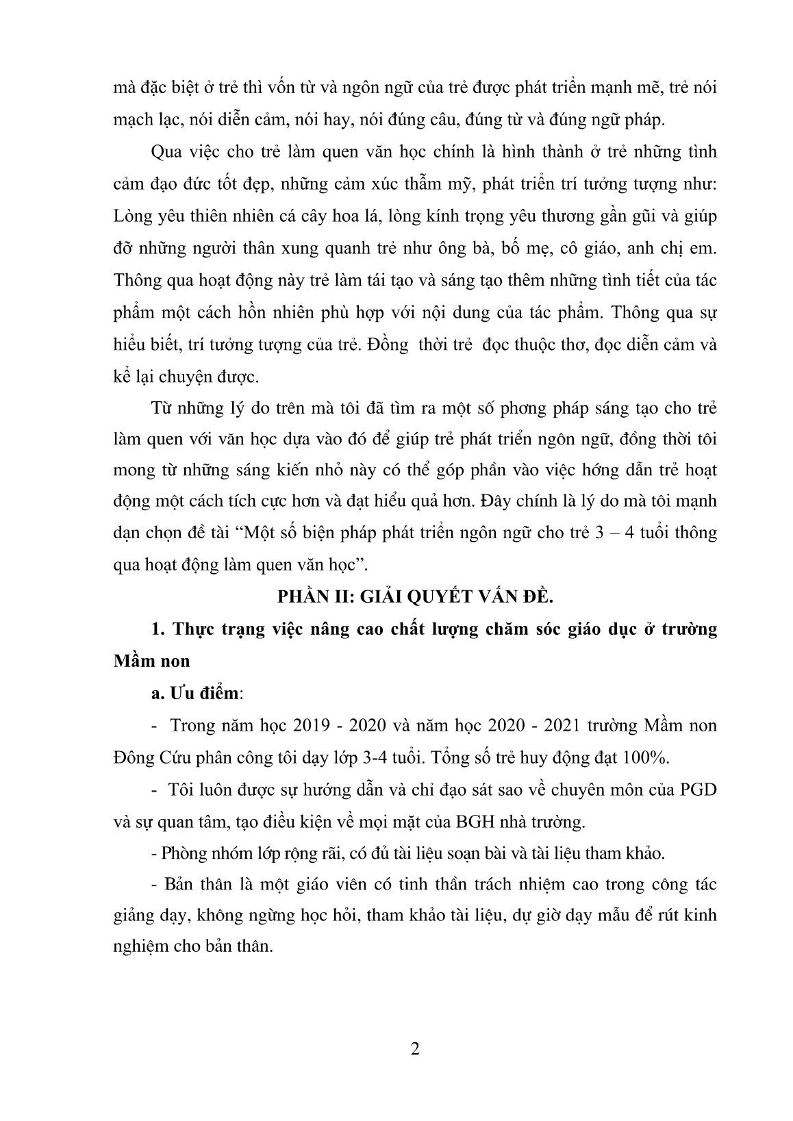 Sáng kiến kinh nghiệm Một số biện pháp PTNN cho trẻ 3-4 tuổi thông qua hoạt động làm quen với văn học trang 2