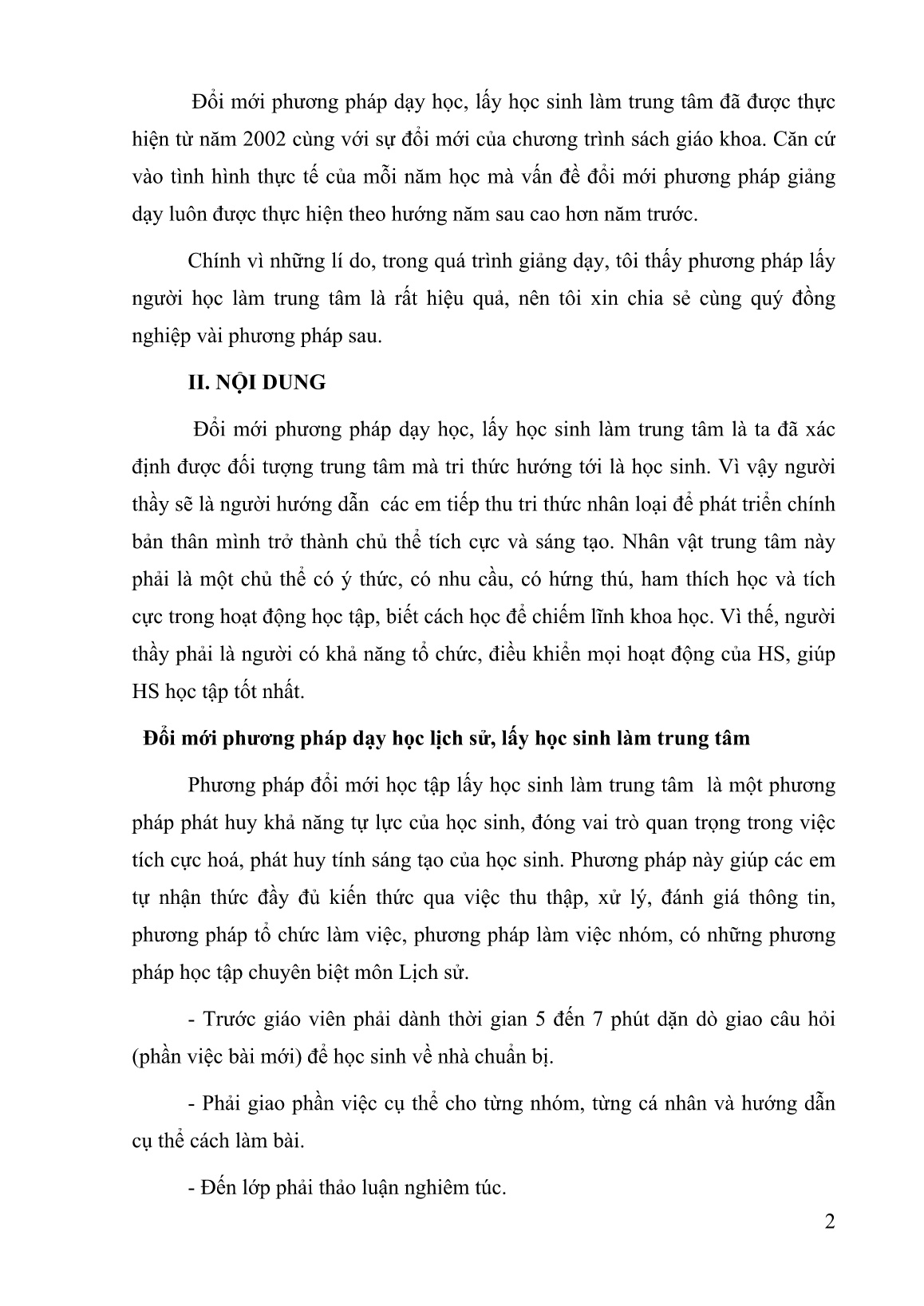 Báo cáo Giải pháp đổi mới phương pháp dạy học Lịch sử, lấy học sinh làm trung tâm trang 2