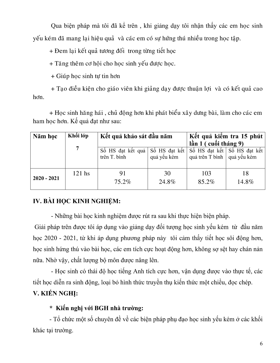 Báo cáo Biện pháp nâng cao hiệu quả tiết học phụ đạo môn Tiếng Anh 7 qua việc sử dụng tranh ảnh trang 6