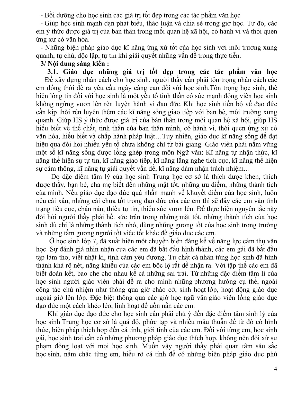 Sáng kiến kinh nghiệm Giáo dục đạo đức, kĩ năng sống trong môn Ngữ Văn trang 4