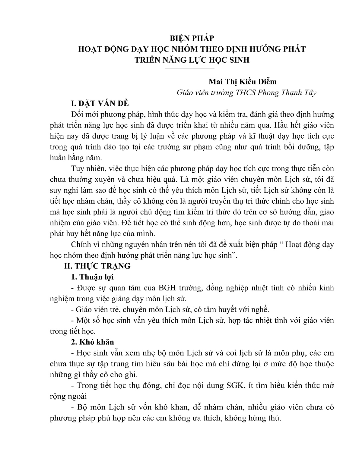 Báo cáo Biện pháp hoạt động dạy học nhóm theo định hướng phát triển năng lực học sinh trang 1