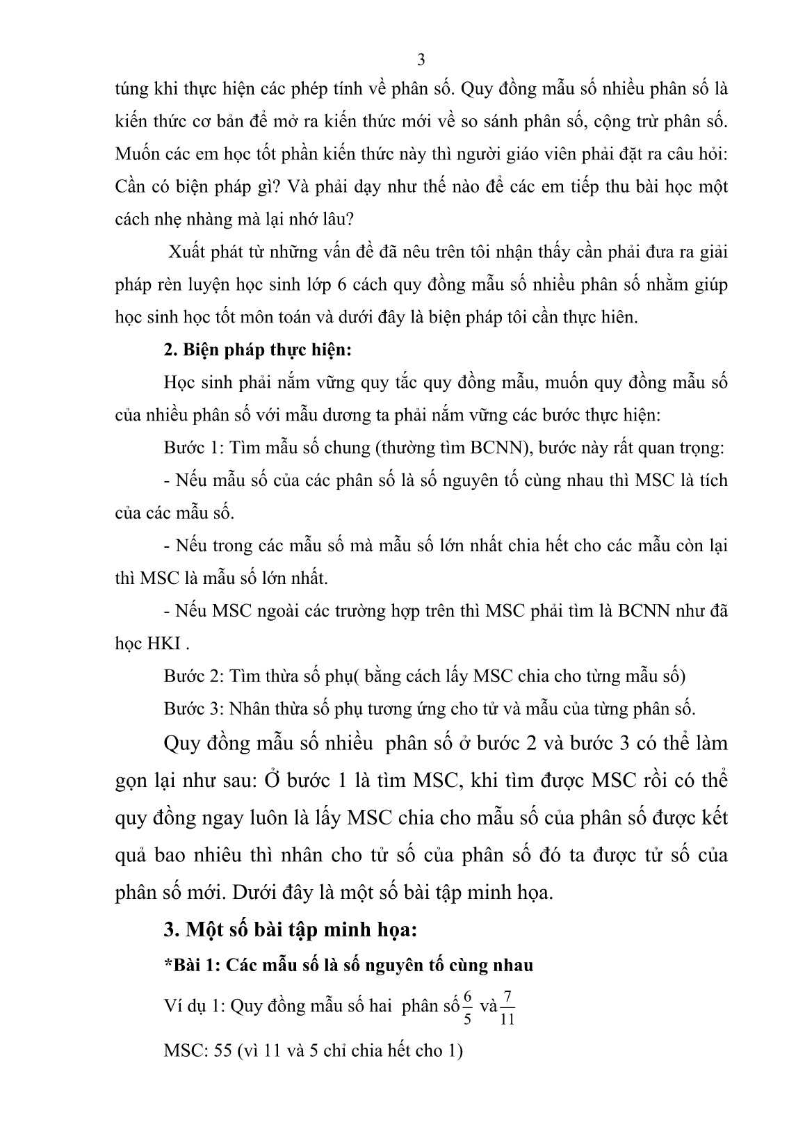 Báo cáo Biện pháp rèn luyện học sinh Lớp 6 quy đồng mẫu số nhiều phân số trang 3