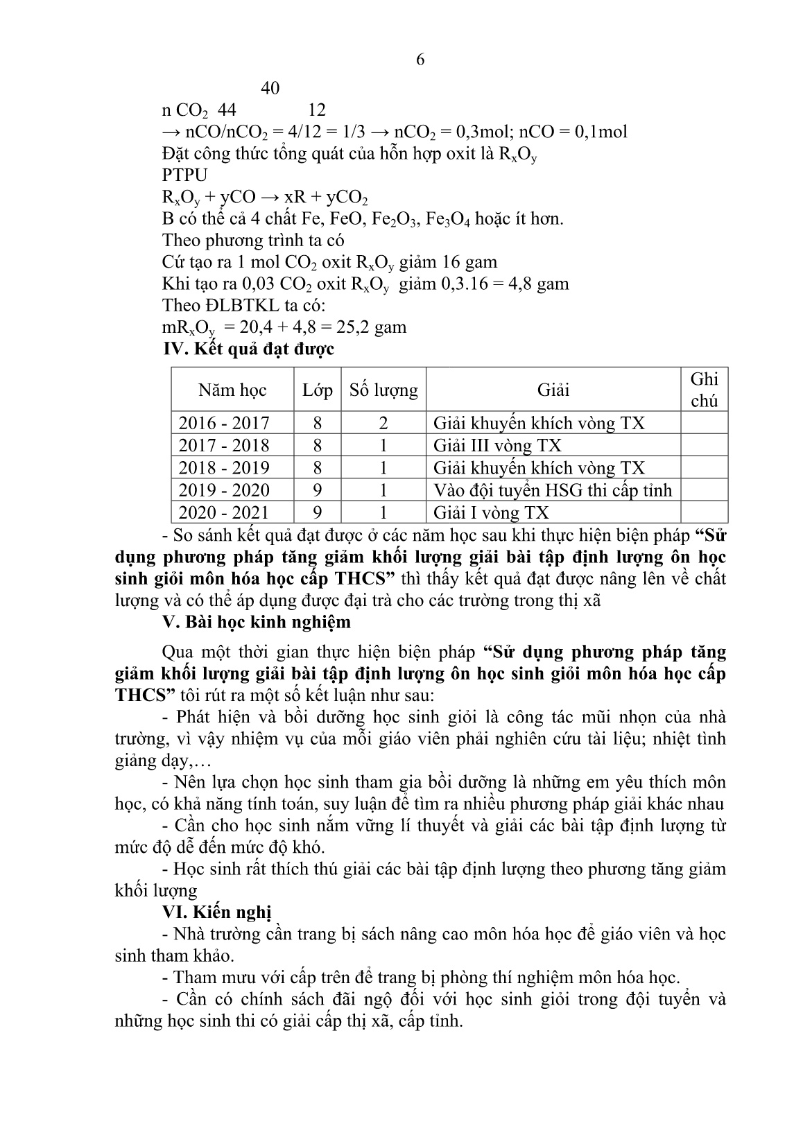 Báo cáo Biện pháp sử dụng phương pháp tăng giảm khối lượng giải bài tập định lượng ôn học sinh giỏi môn Hóa học cấp THCS trang 6
