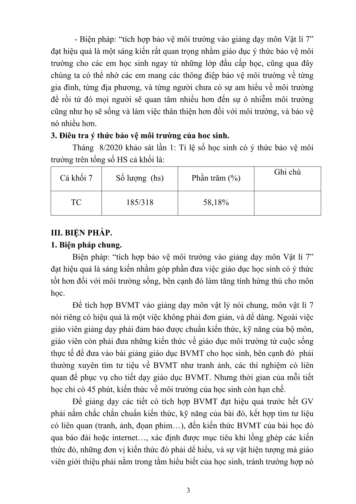 Báo cáo Biện pháp tích hợp bảo vệ môi trường trong giảng dạy môn Vật lý 7 trang 3