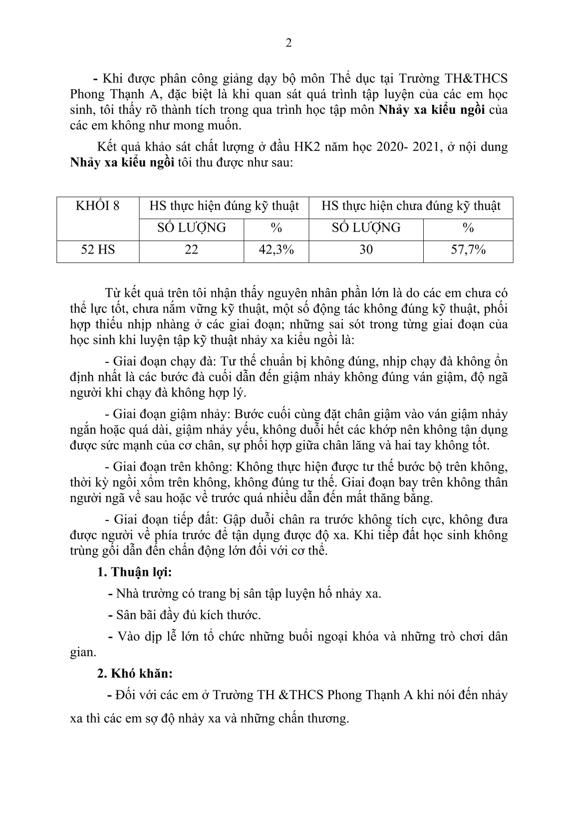 Báo cáo Sử dụng phương pháp trực quan làm mẫu động tác Nhảy xa Kiểu ngồi học sinh khối 8 ở trường THCS trang 2