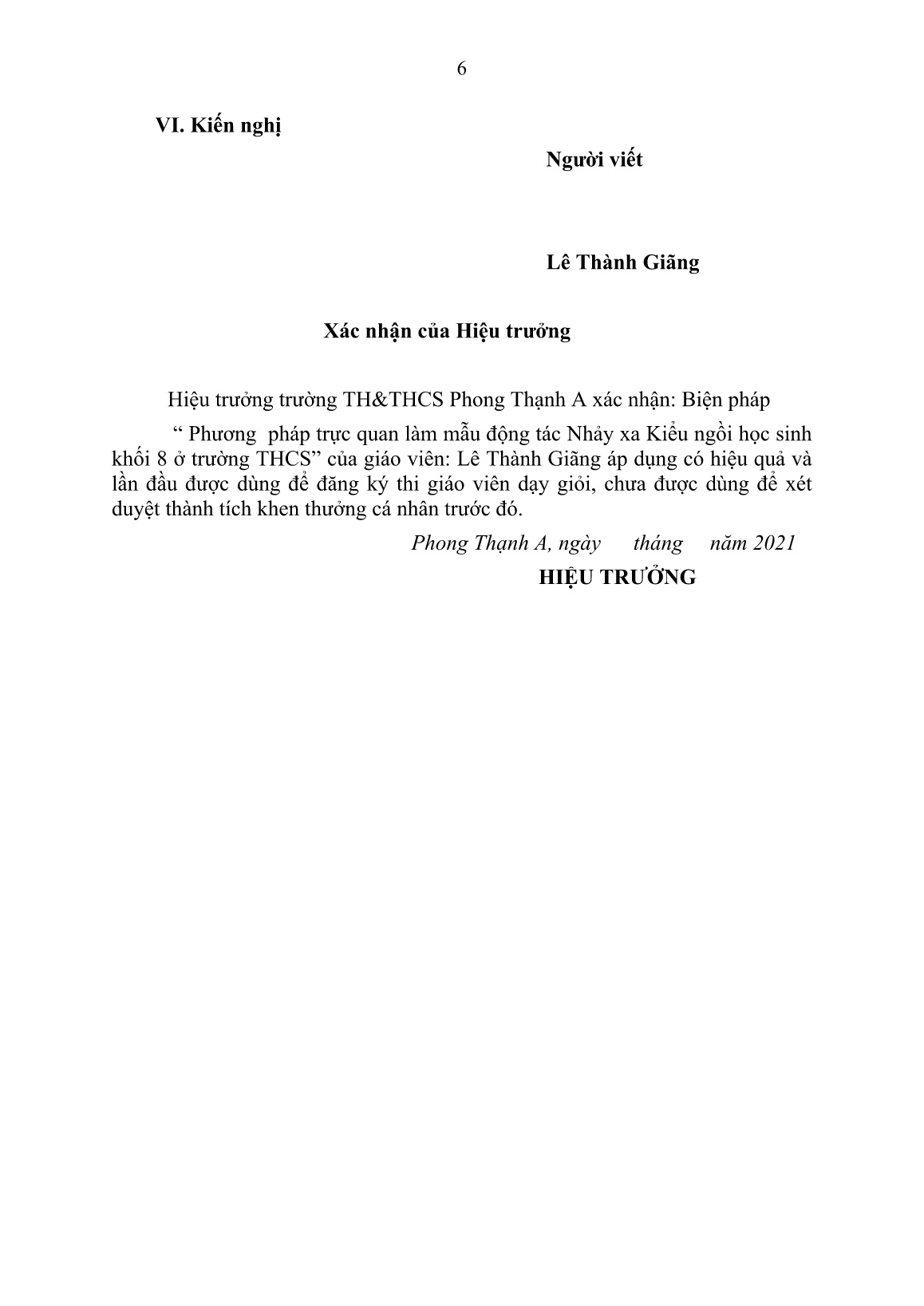 Báo cáo Sử dụng phương pháp trực quan làm mẫu động tác Nhảy xa Kiểu ngồi học sinh khối 8 ở trường THCS trang 6