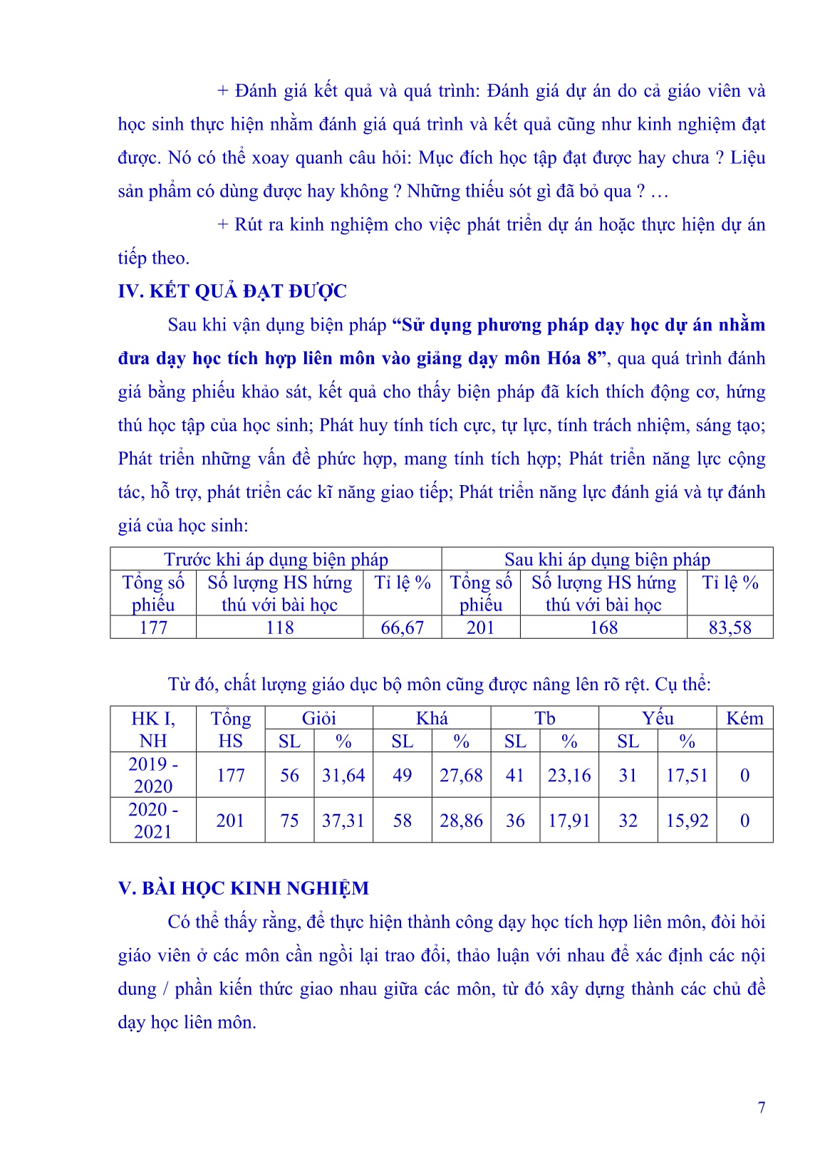 Báo cáo Biện pháp sử dụng phương pháp dạy học dự án nhằm đưa dạy học tích hợp liên môn vào giảng dạy môn Hóa 8 trang 7