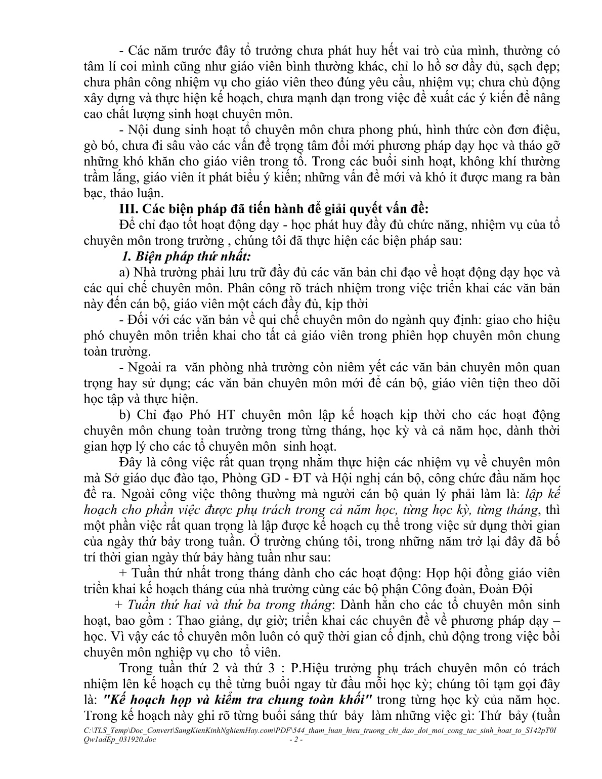Tham luận Hiệu trưởng chỉ đạo đổi mới công tác sinh hoạt tổ chuyên môn ở trường Tiểu học trang 2