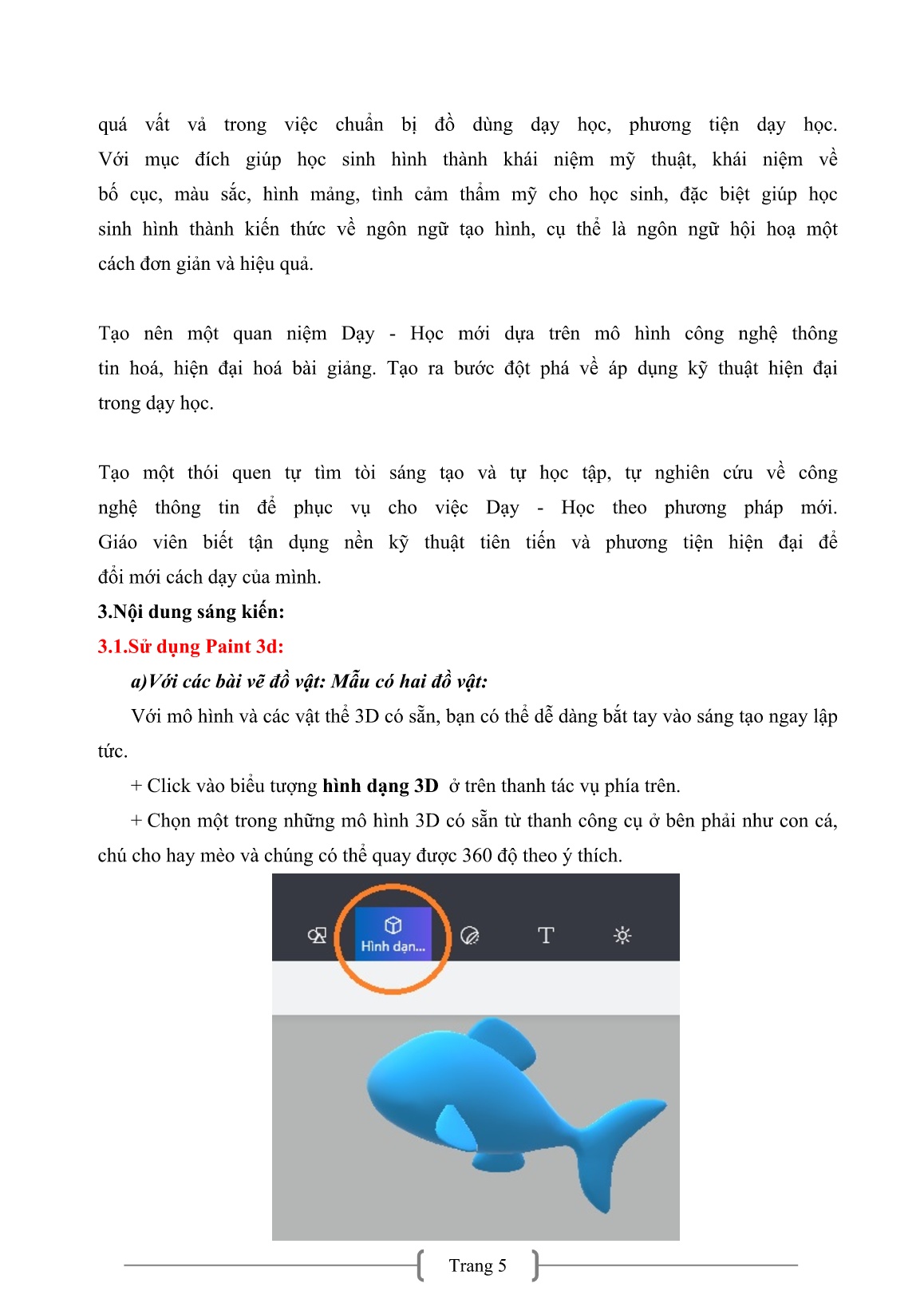 Sáng kiến kinh nghiệm Ứng dụng một số tính năng của hai phần mềm paint 3D và powerpoint 2019 để hướng dẫn học sinh vẽ tranh ở Lớp 6 trang 5