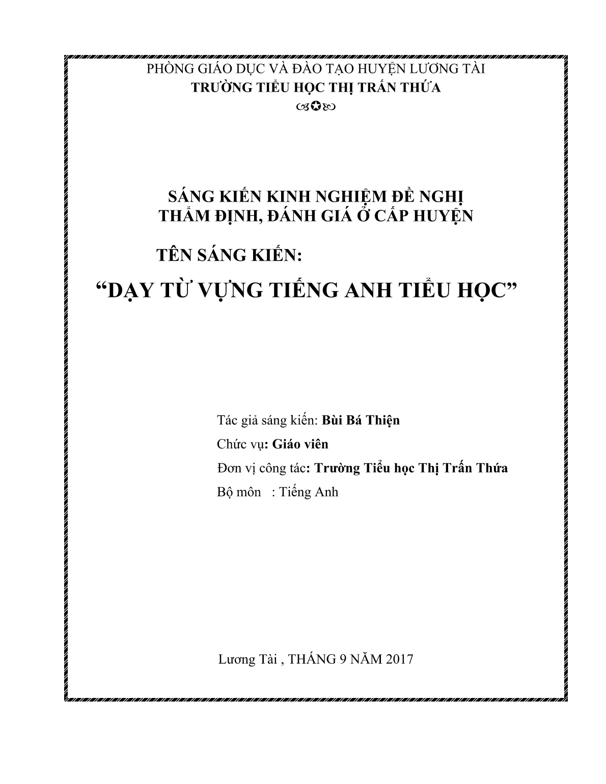 Sáng kiến kinh nghiệm Dạy từ vựng Tiếng Anh Tiểu học trang 1