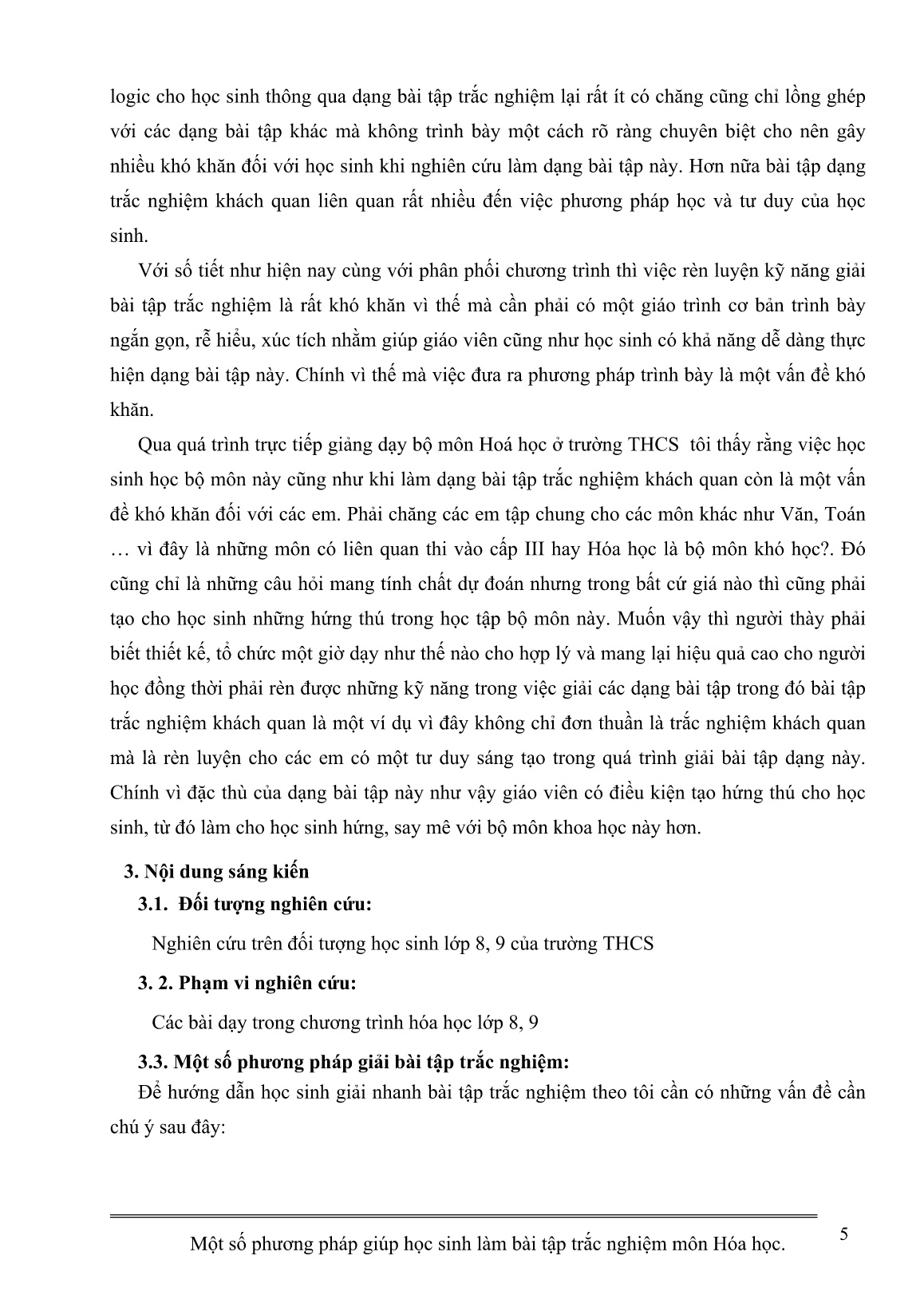 Sáng kiến kinh nghiệm Một số phương pháp giúp học sinh làm bài tập trắc nghiệm môn Hóa học trang 5