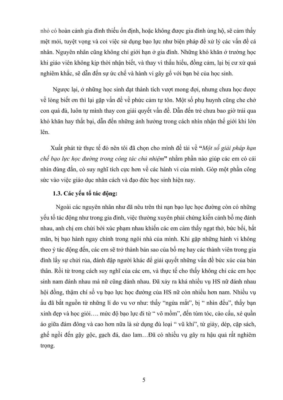 Sáng kiến kinh nghiệm Một số giải pháp hạn chế bạo lực học đường trong công tác chủ nhiệm trang 5