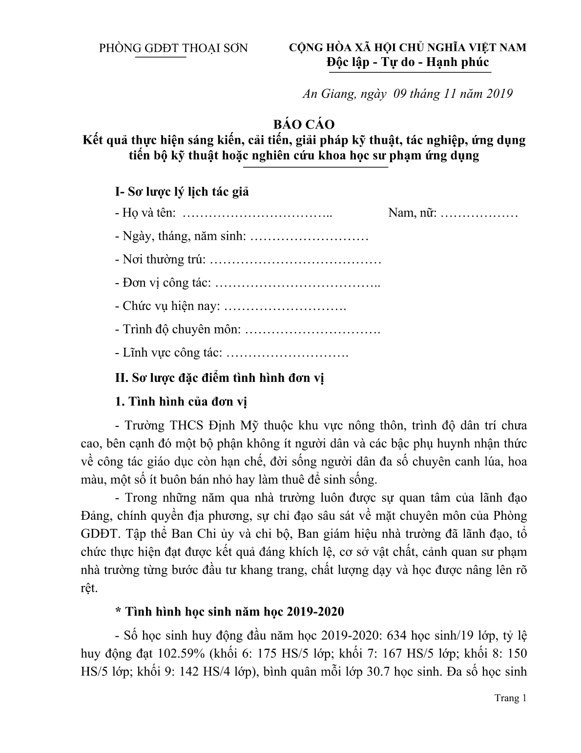 SKKN Một số giải pháp nâng cao chất lượng sinh hoạt Đảng nhằm góp phần xây dựng chi bộ Đảng “trong sạch, vững mạnh” ở nhà trường trang 1