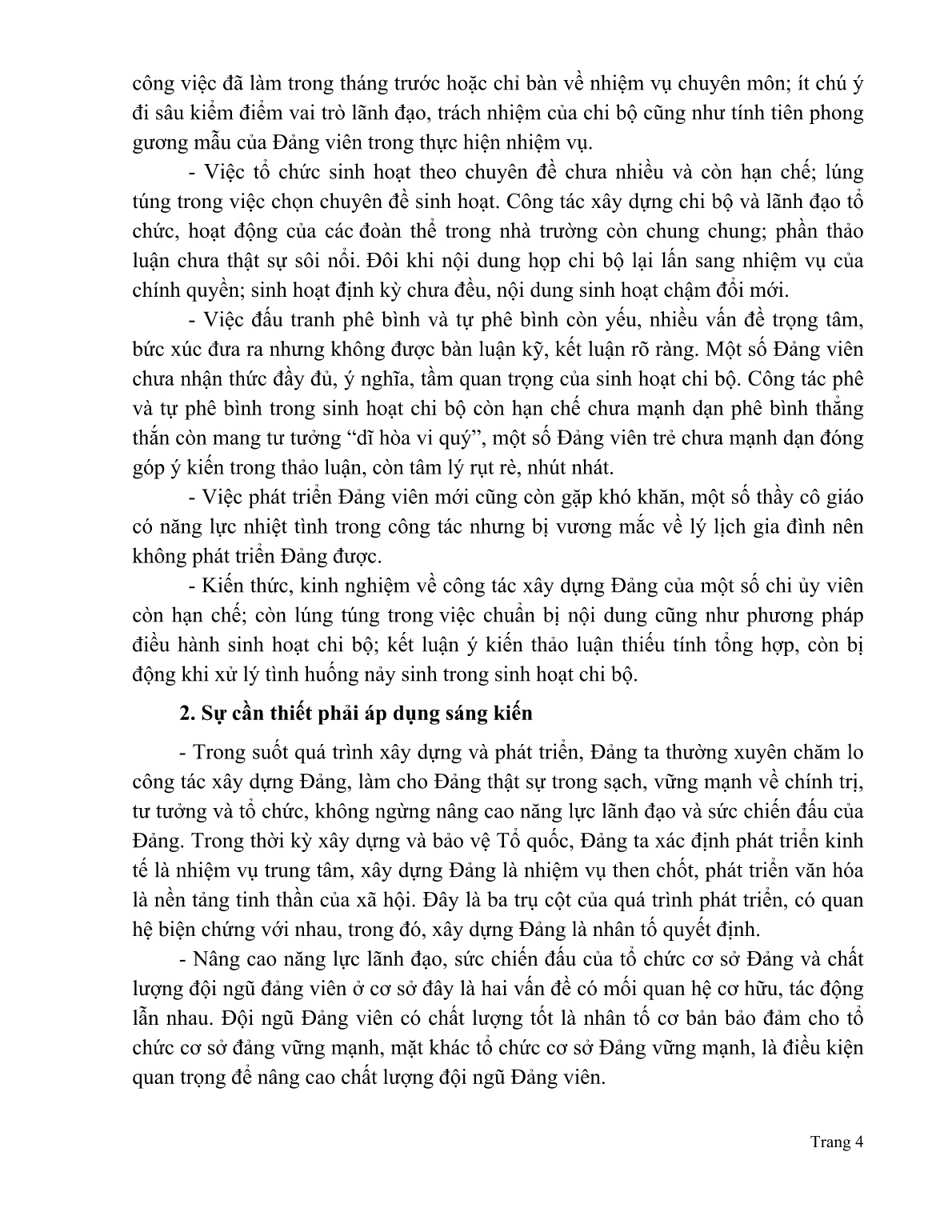 SKKN Một số giải pháp nâng cao chất lượng sinh hoạt Đảng nhằm góp phần xây dựng chi bộ Đảng “trong sạch, vững mạnh” ở nhà trường trang 4