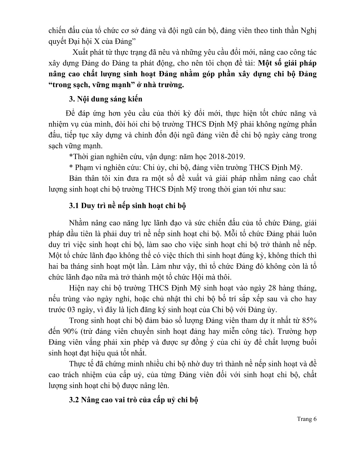 SKKN Một số giải pháp nâng cao chất lượng sinh hoạt Đảng nhằm góp phần xây dựng chi bộ Đảng “trong sạch, vững mạnh” ở nhà trường trang 6