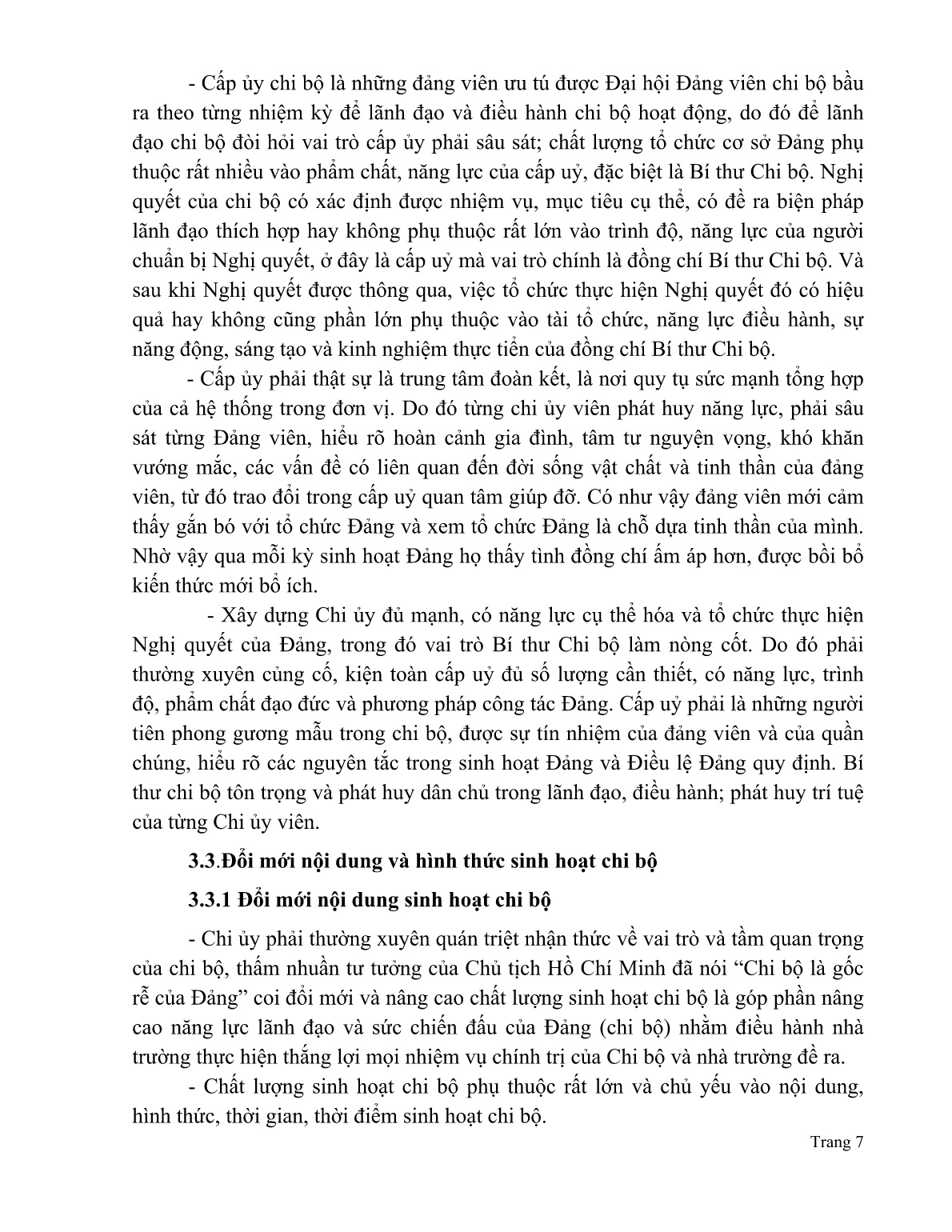 SKKN Một số giải pháp nâng cao chất lượng sinh hoạt Đảng nhằm góp phần xây dựng chi bộ Đảng “trong sạch, vững mạnh” ở nhà trường trang 7