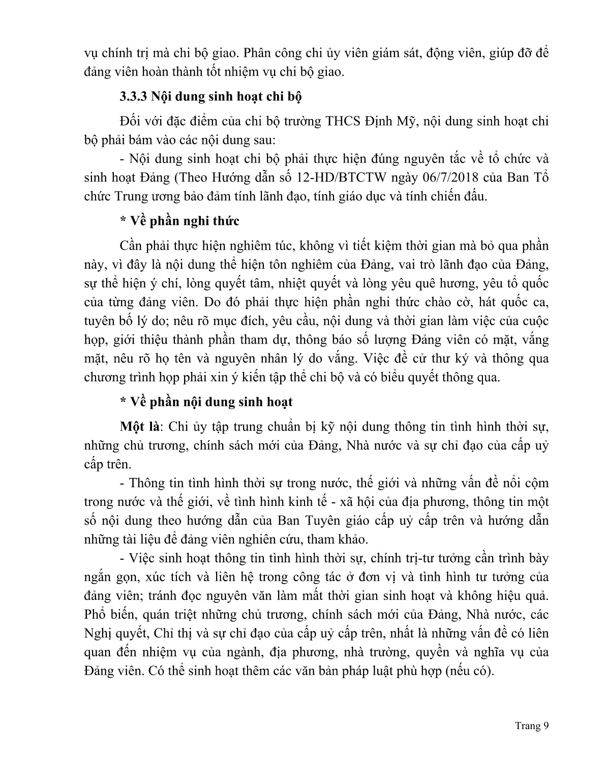 SKKN Một số giải pháp nâng cao chất lượng sinh hoạt Đảng nhằm góp phần xây dựng chi bộ Đảng “trong sạch, vững mạnh” ở nhà trường trang 9