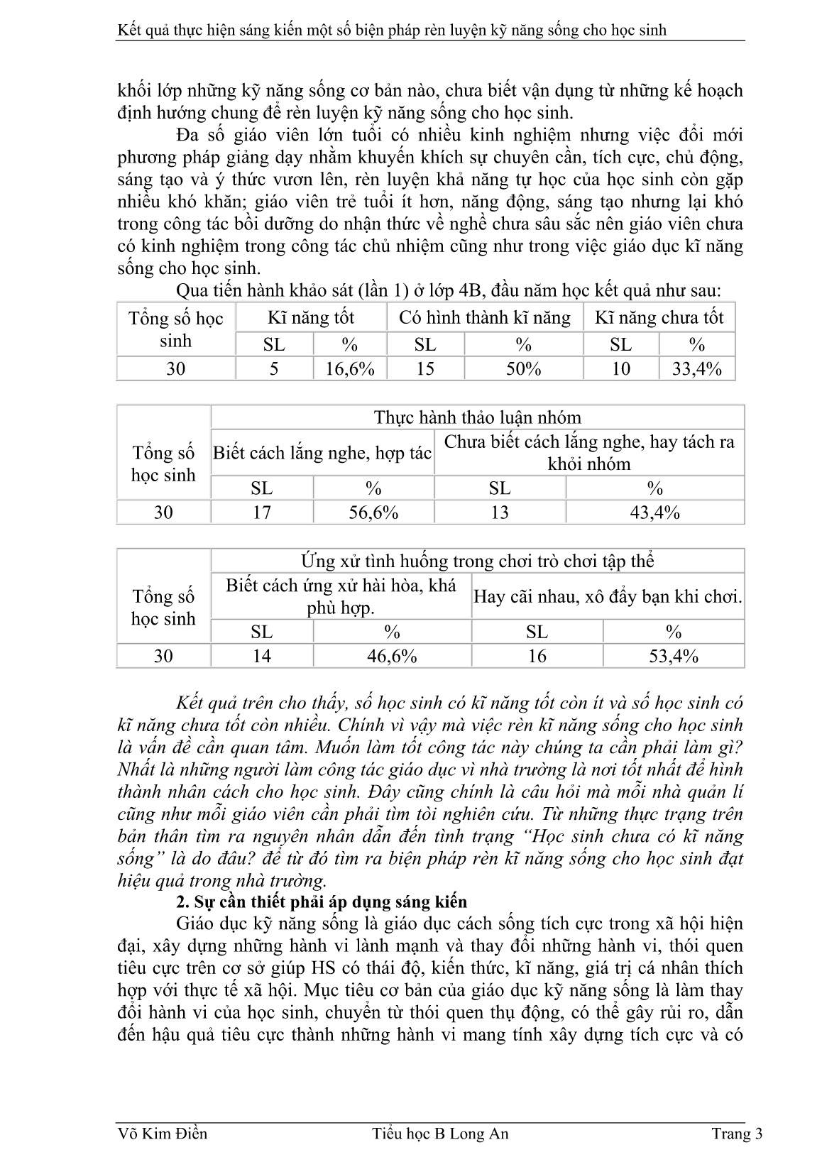 Sáng kiến kinh nghiệm Một số biện pháp rèn luyện kỹ năng sống cho học sinh ở trường tiểu học B Long An trang 3