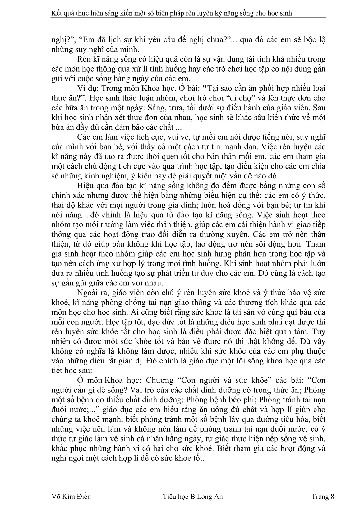 Sáng kiến kinh nghiệm Một số biện pháp rèn luyện kỹ năng sống cho học sinh ở trường tiểu học B Long An trang 8