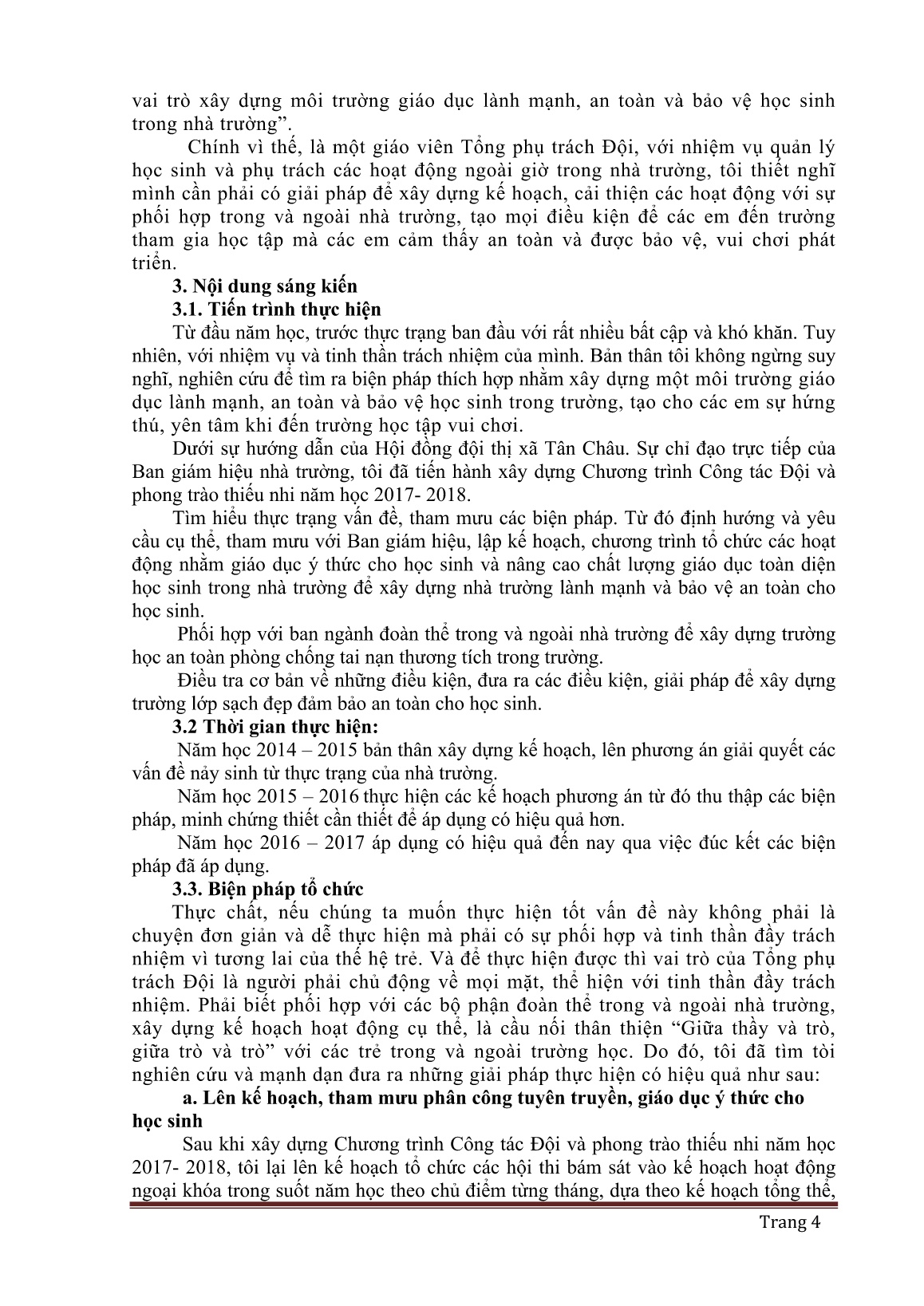 SKKN Tổng phụ trách Đội với một số biện pháp xây dựng môi trường giáo dục an toàn, lành mạnh và bảo vệ học sinh trong trường Tiểu học - Lĩnh vực: Đoàn- Đội trang 4